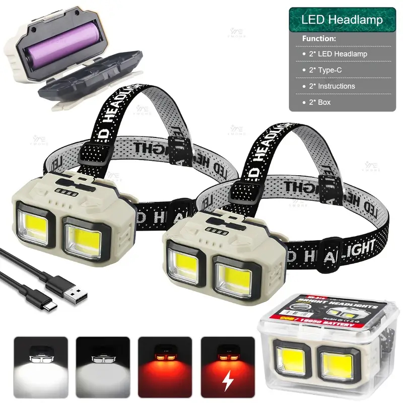 Fishing Light - COB LED Headlamp Rechargeable Headlight Waterproof