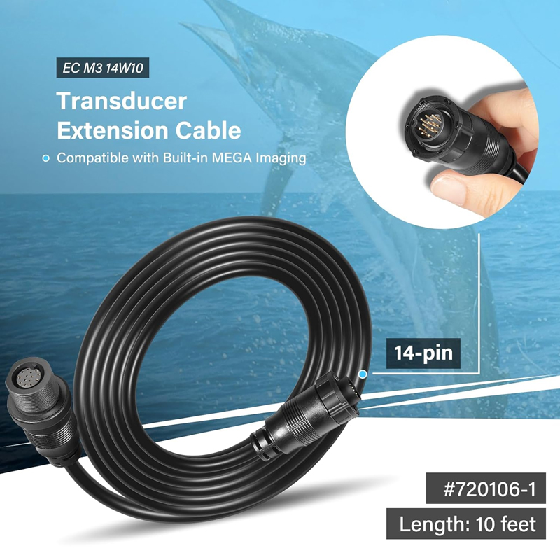 Fish Finder Cable - Transducer Extension Cable 10Ft 14Pin Fit
